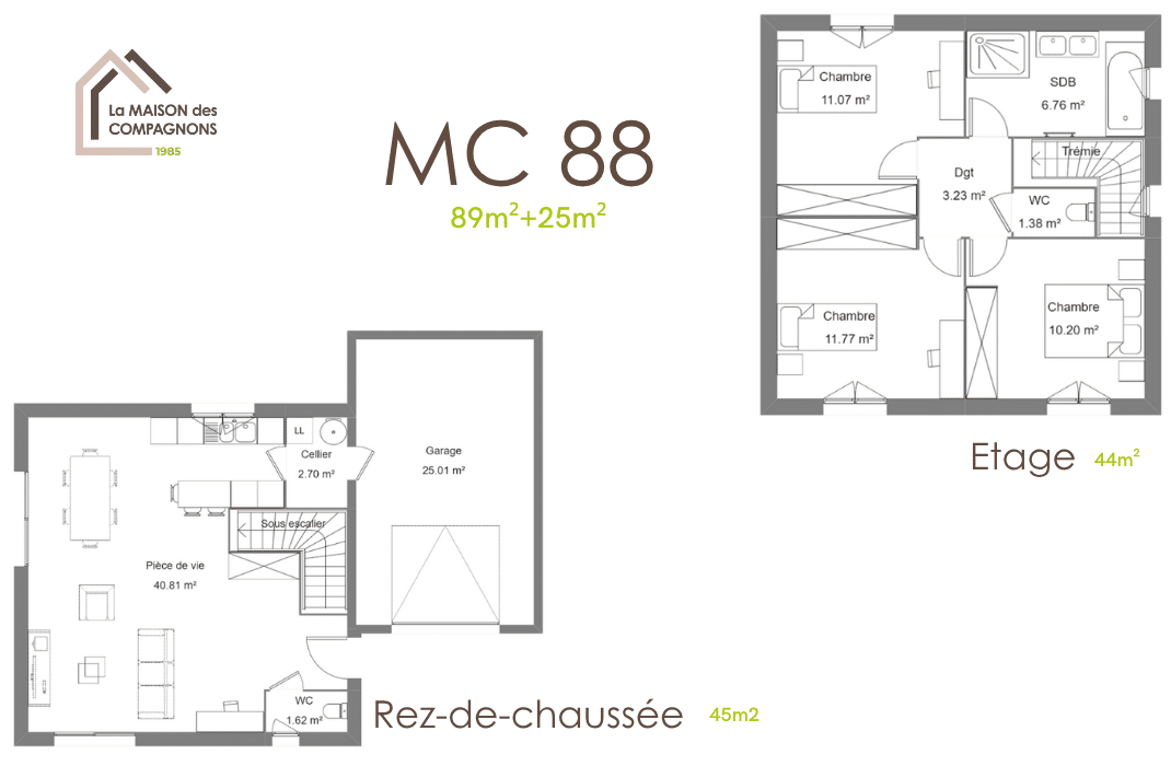 MC88 (1) - Maison à étage et terrasse couverte - maison biosourcée - plan de maison gratuit - la maison des compagnons - constructeur maison - construction de maison individuelle - maison biosourcée - maison sur mesure
