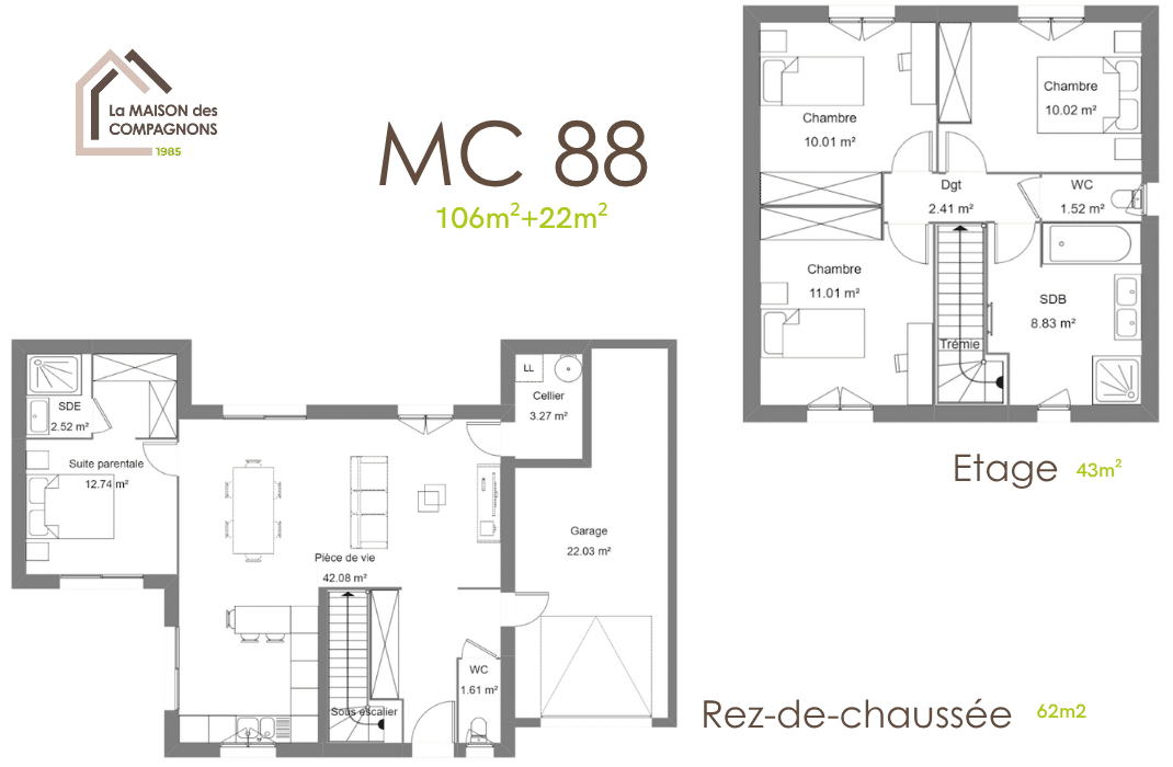 MC88 (2) - Maison à étage et terrasse couverte - maison biosourcée - plan de maison gratuit - la maison des compagnons - constructeur maison - construction de maison individuelle - maison biosourcée - maison sur mesure
