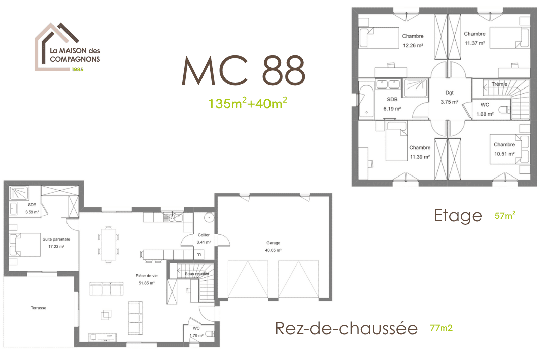 MC88 (4) - Maison à étage et terrasse couverte - maison biosourcée - plan de maison gratuit - la maison des compagnons - constructeur maison - construction de maison individuelle - maison biosourcée - maison sur mesure