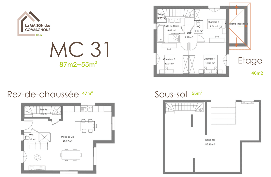 MC31 - maison a etage avec sous sol - maison avec sous sol - maison a etage - constructeur maison - maison biosourcée -