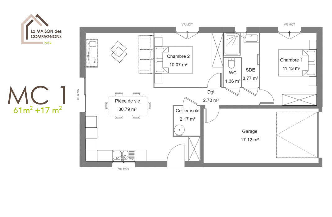 MC1 (2) - maison plain pied - modele maison plain pied - plan maison plain pied - constructeur maison individuelle rhone alpes - construction maison - modele maison avec garage - la maison des compagnons