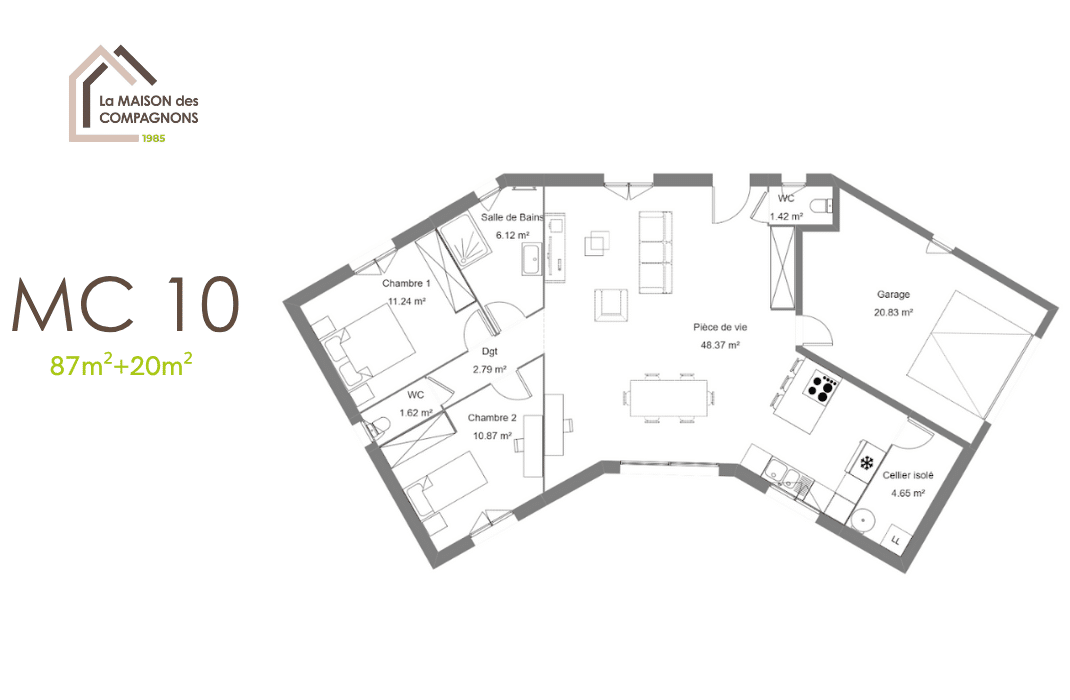 MC10 (5) - maison en v - modele maison - plan maison - construction maison - maison plain pied - maison plain pied moderne - maison clé en main - maison modele prix - constructeur de maison individuelle