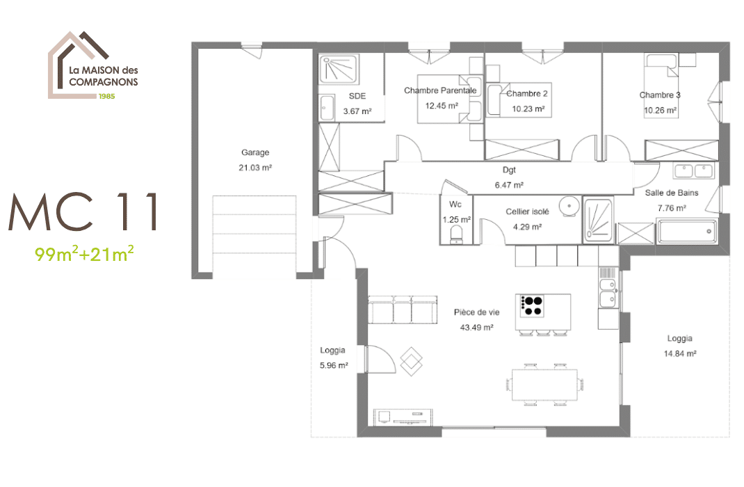 MC11 (1) - maison en l - plan maison en l - modele maison en l - maison plain pied - constructeur maison - constructeur de maison individuelle - constructeur maison isere - constructeur maison neuve - maison modele prix - maison passive - maison des compagnons