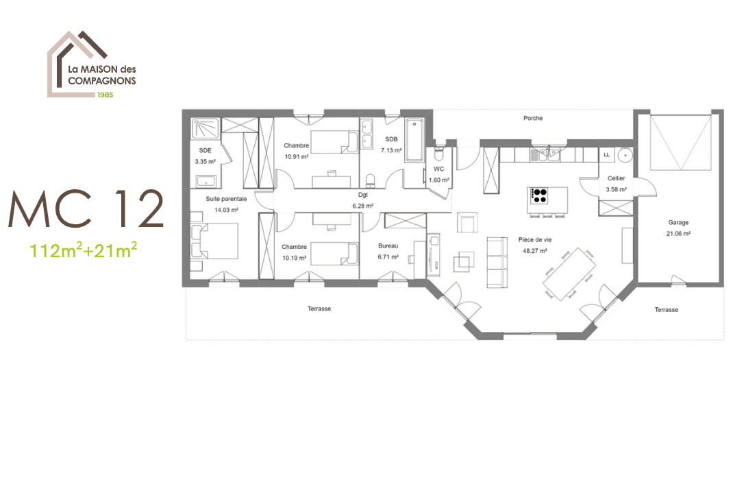 MC12 (3) - modele maison - maison plain pied - constructeur maison - constructeur maison individuelle - plain maison - plan maison moderne - maison biosourcée - la maison des compagnons - construction maison neuve - maison individuelle - maison economie d'energie