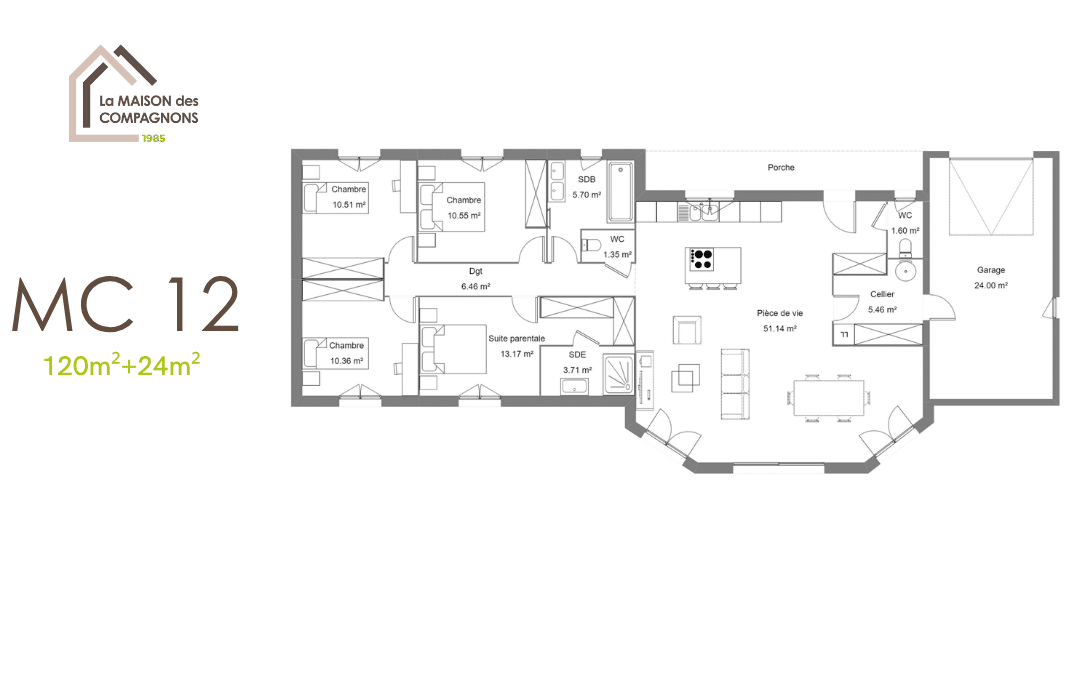MC12 (5) - modele maison - maison plain pied - constructeur maison - constructeur maison individuelle - plain maison - plan maison moderne - maison biosourcée - la maison des compagnons - construction maison neuve - maison individuelle - maison economie d'energie