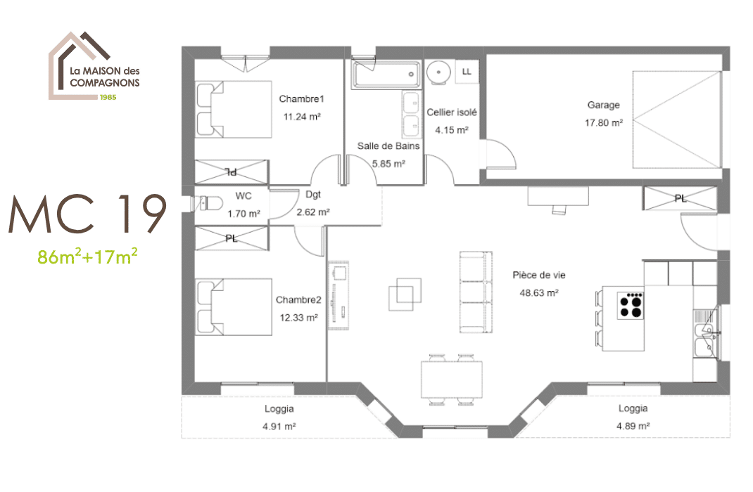 MC19 (1) - modele de maison - plan maison - maison des compagnons - constructeur maison - constructeur maison rhone alpes - maison biosourcée - maison plain pied - modele maison cubique