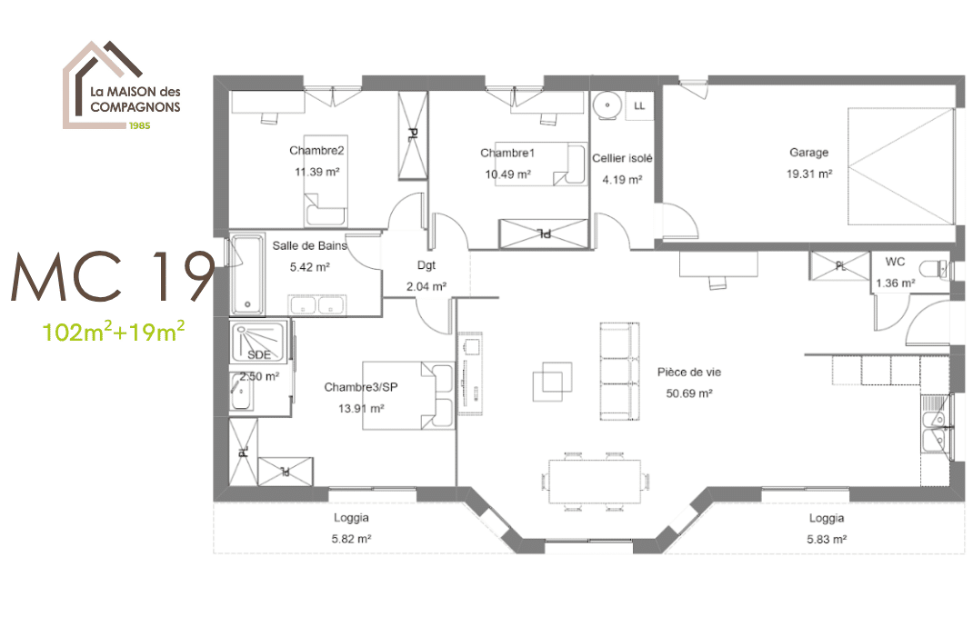 MC19 (3) - modele de maison - plan maison - maison des compagnons - constructeur maison - constructeur maison rhone alpes - maison biosourcée - maison plain pied - modele maison cubique