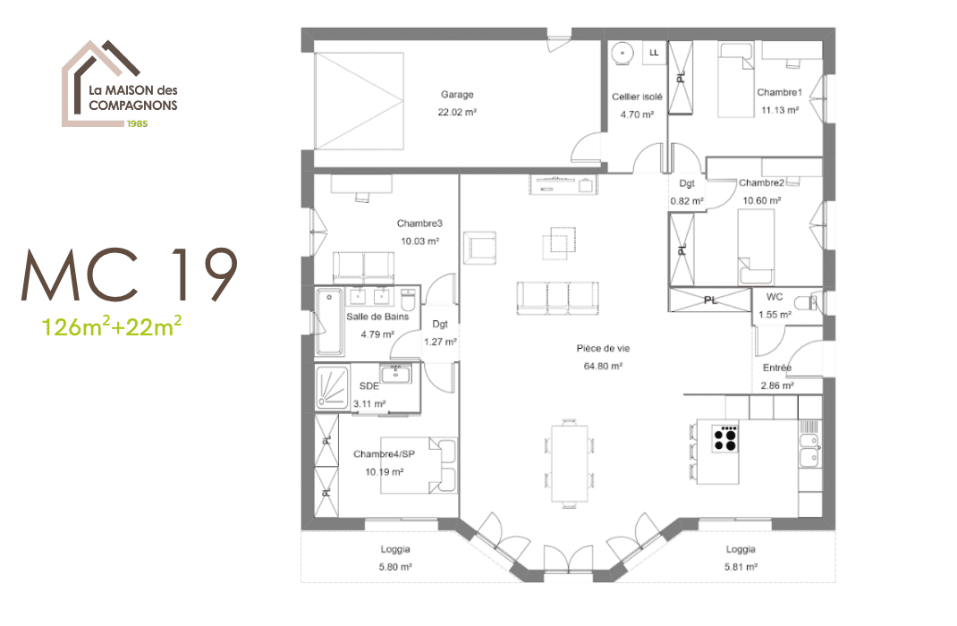 MC19 (5) - modele de maison - plan maison - maison des compagnons - constructeur maison - constructeur maison rhone alpes - maison biosourcée - maison plain pied - modele maison cubique