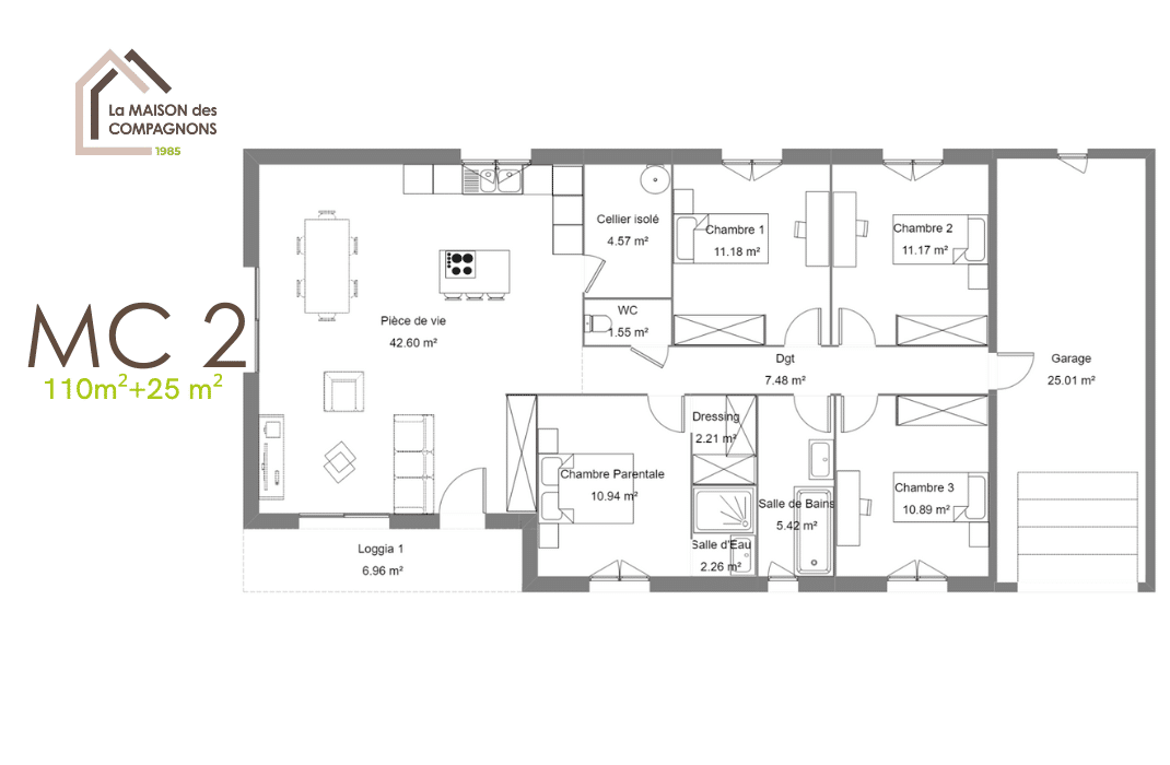 MC2 (7) - maison rectangulaire de plain-pied abrité - Maison individuelle plain-pied - maison des compagnons - modele maison plain pied - plan maison - constructeur maison rhone alpes - construction maison individuelle