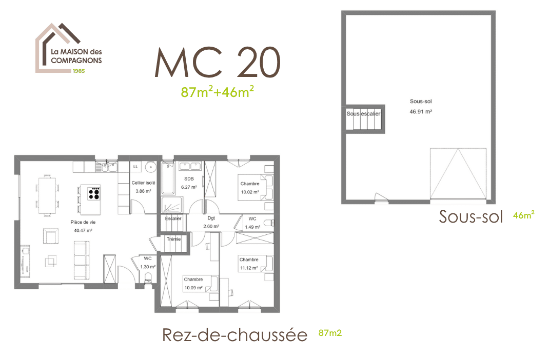 MC20 (1) - Maison demi niveau - modele maison avec sous sol - modele maison - plan maison - constructeur maison - maison biosourcée - construction maison - maison des compagnons