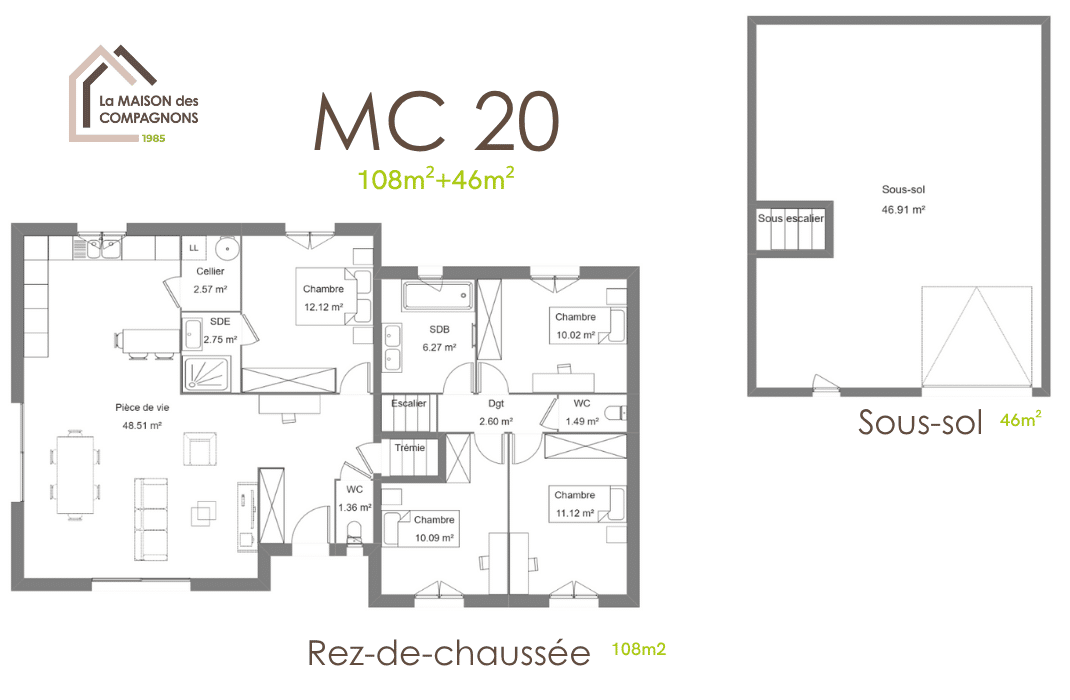 MC20 (4) - Maison demi niveau - modele maison avec sous sol - modele maison - plan maison - constructeur maison - maison biosourcée - construction maison - maison des compagnons
