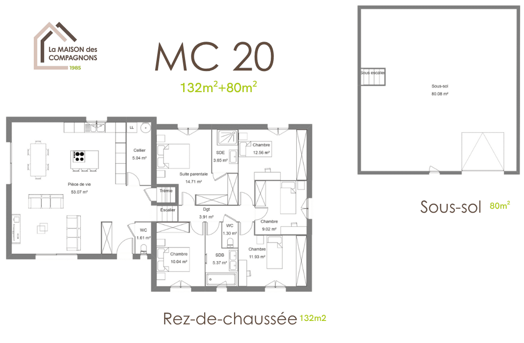 MC20 (6) - Maison demi niveau - modele maison avec sous sol - modele maison - plan maison - constructeur maison - maison biosourcée - construction maison - maison des compagnons
