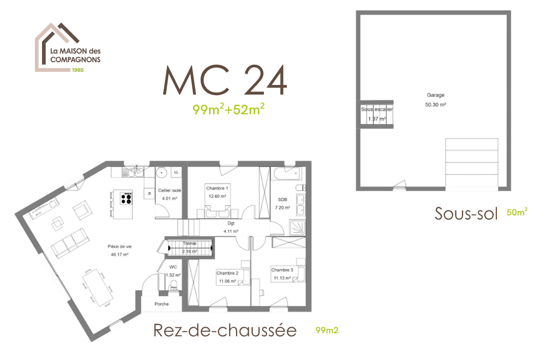MC24 (1) - maison en y - modele maison - plan maison - la maison des compagnons - maison biosourcée
