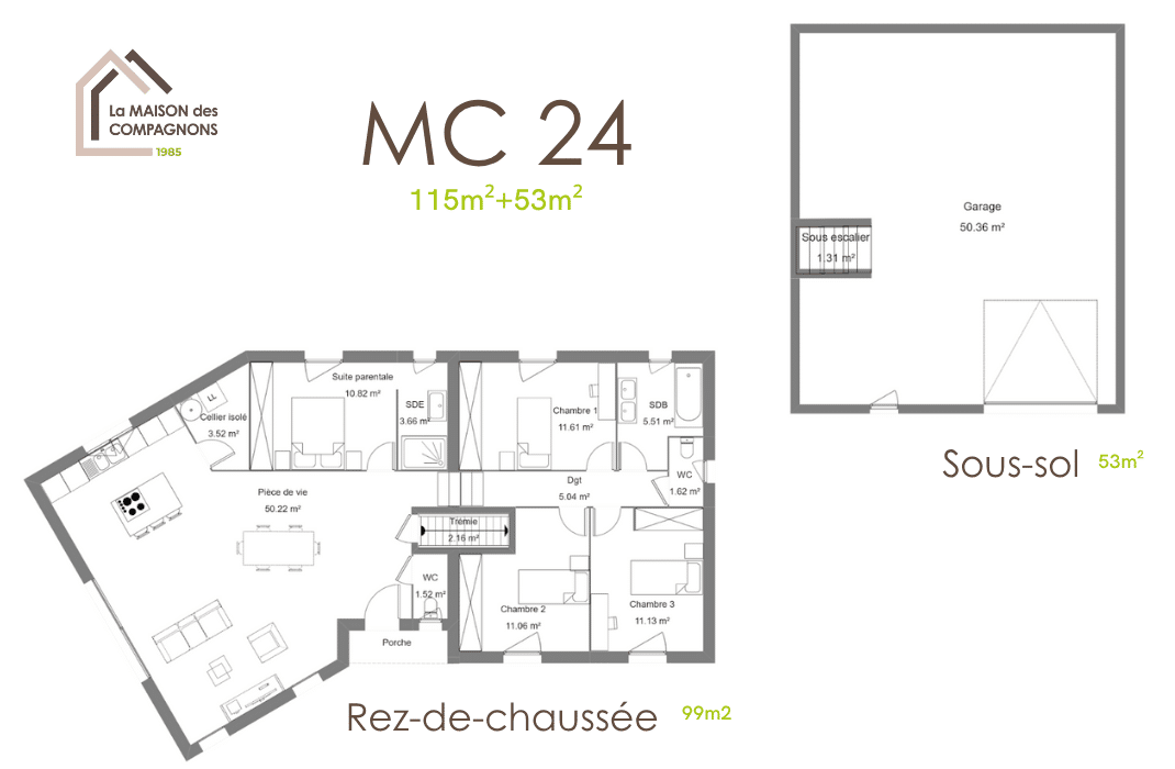 MC24 (2) - maison en y - modele maison - plan maison - la maison des compagnons - maison biosourcée