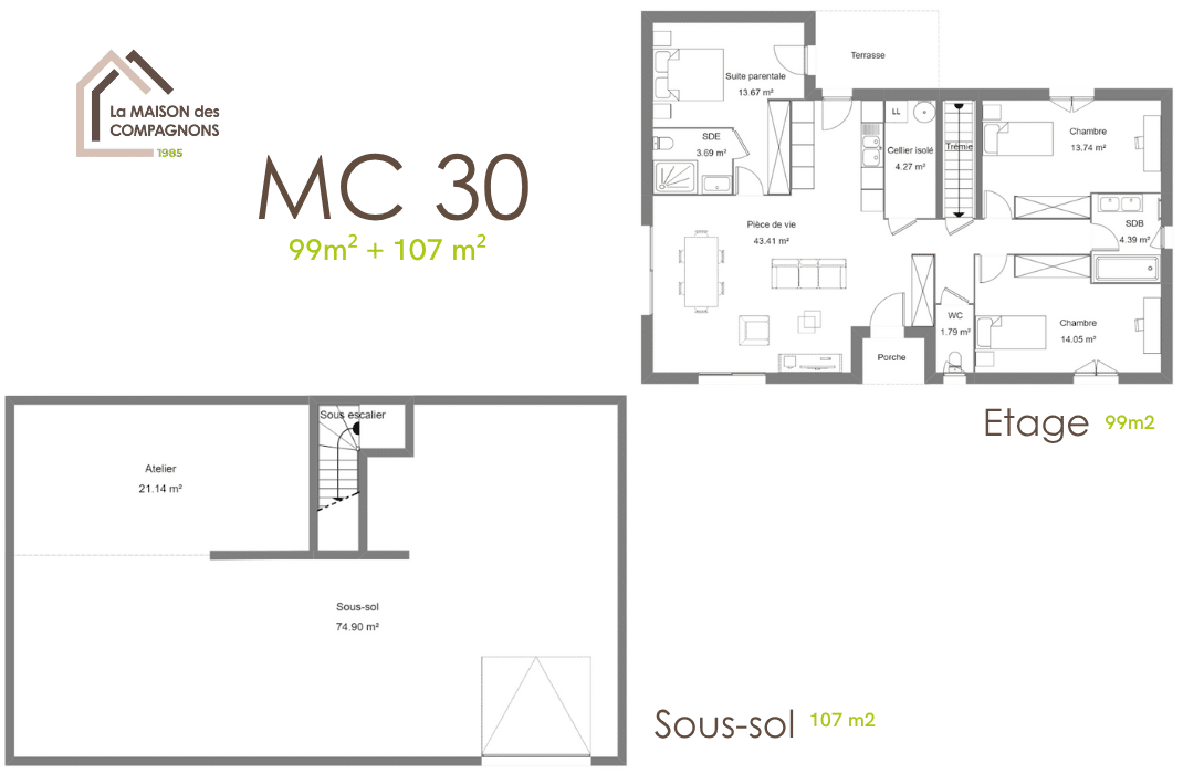 MC30 (3) - Maison moderne avec sous-sol - modele maison avec sous sol - modele maison sous sol - plan maison avec sous sol - maison des compagnons - maison biosourcée - maison économe - plan maison gratuit - constructeur maison - constructeur maison rhone alpes