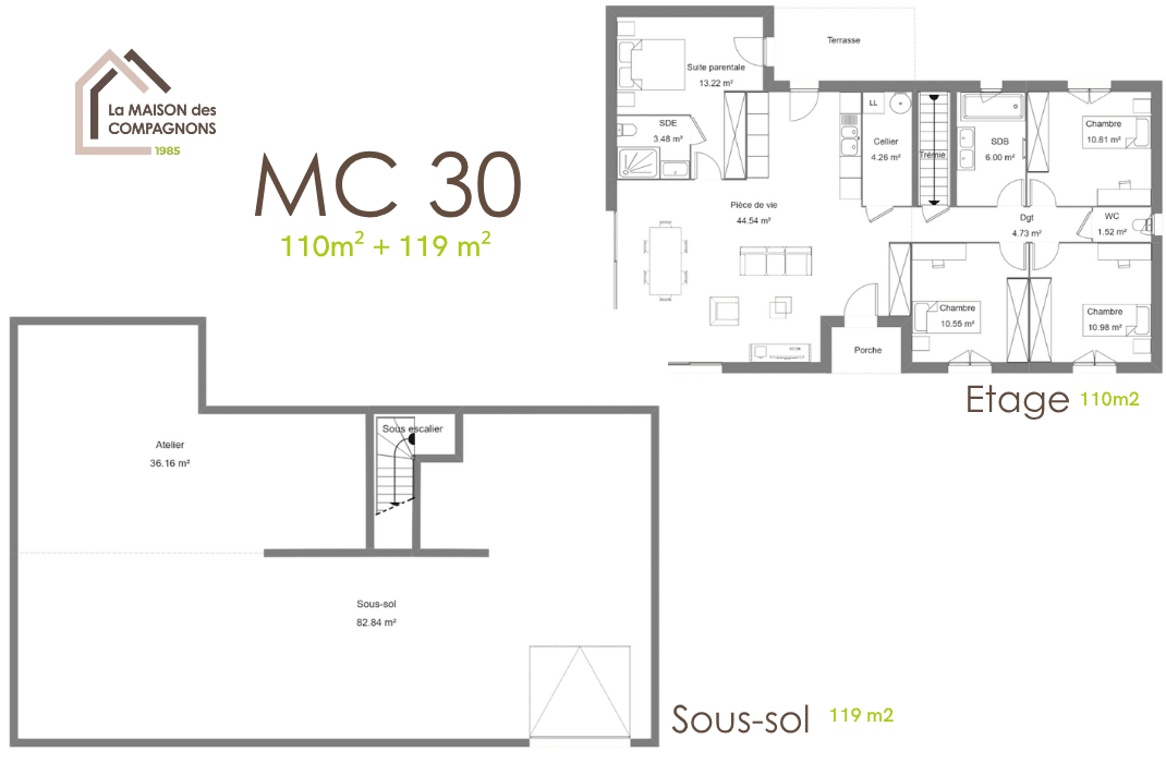 MC30 (5) - Maison moderne avec sous-sol - modele maison avec sous sol - modele maison sous sol - plan maison avec sous sol - maison des compagnons - maison biosourcée - maison économe - plan maison gratuit - constructeur maison - constructeur maison rhone alpes