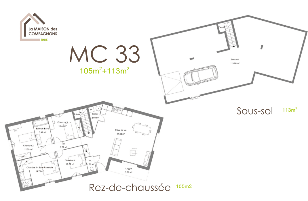 MC33 (4) - Maison sur sous-sol en V - maison sous sol en v - maison en v avec sous sol - modele de maison - maison biosourcée - modele maison 100m2 - maison des compagnons - constructeur maison