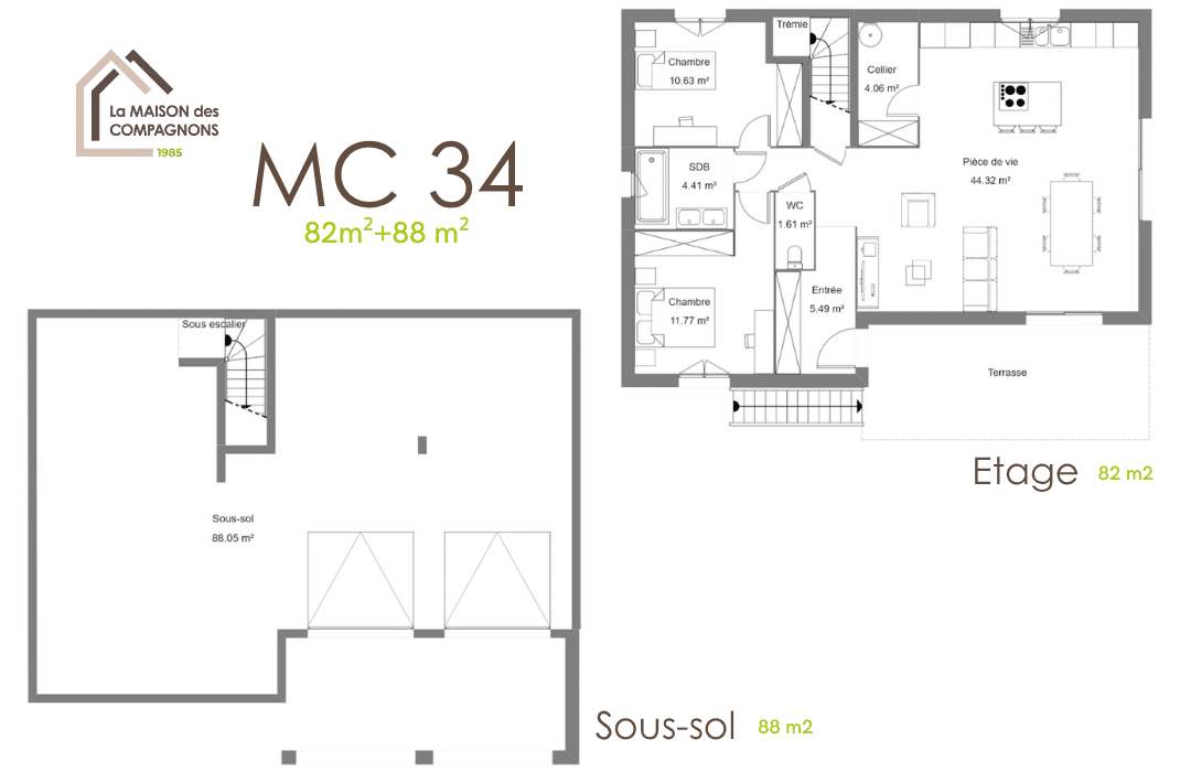 MC34 (1) - Maison à étage avec studio indépendant - maison avec studio independant - modele maison avec studio - modele maison - maison avec construction independante - constructeur maison - construction de maison individuelle - maison biosourcée - studio indépendant maison