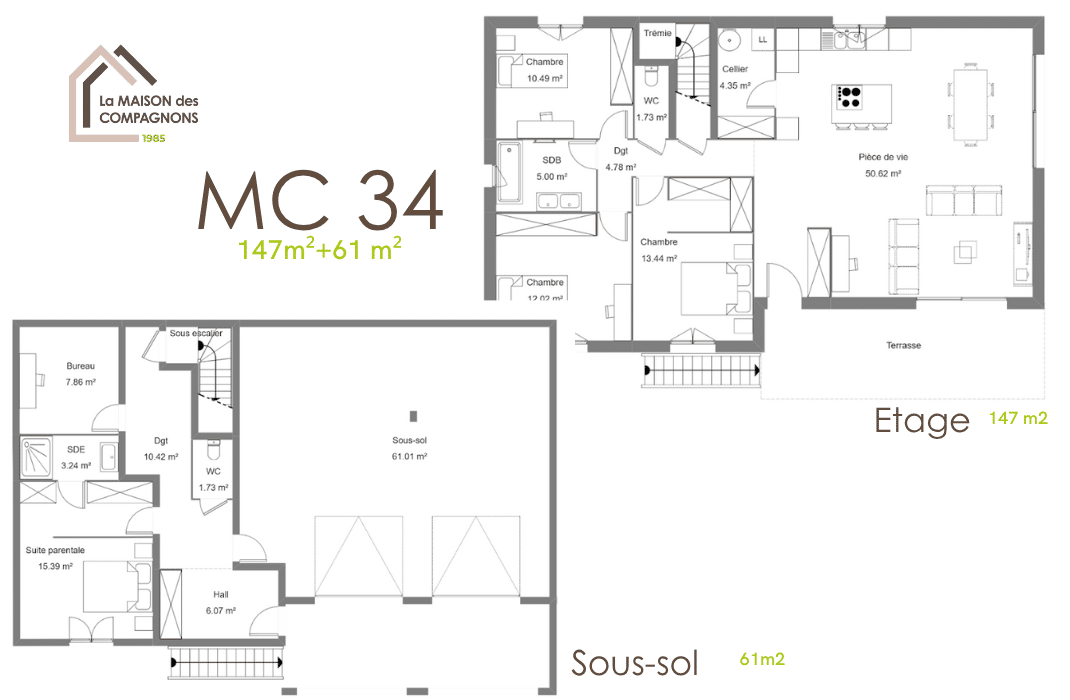 MC34 (5) - Maison à étage avec studio indépendant - maison avec studio independant - modele maison avec studio - modele maison - maison avec construction independante - constructeur maison - construction de maison individuelle - maison biosourcée - studio indépendant maison