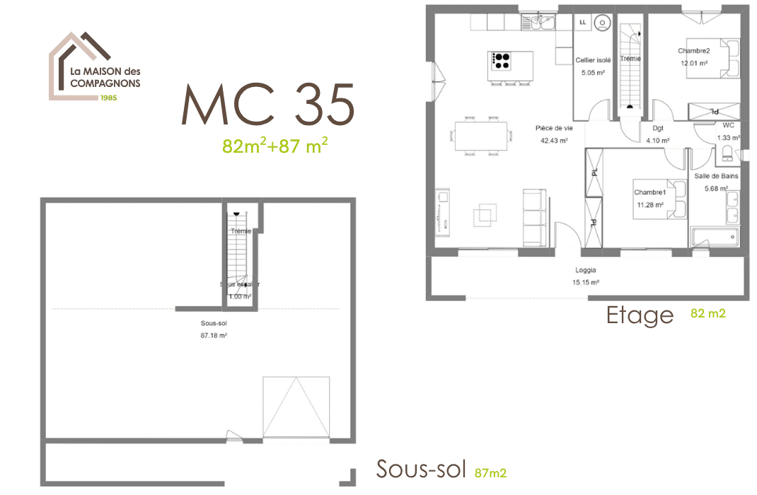 MC35 (1) - Maison sur sous-sol et loggia - maison sous sol - plan maison avec sous sol - modele maison sous sol - constructeur maison rhone alpes - maison clé en main - maison des compagnons