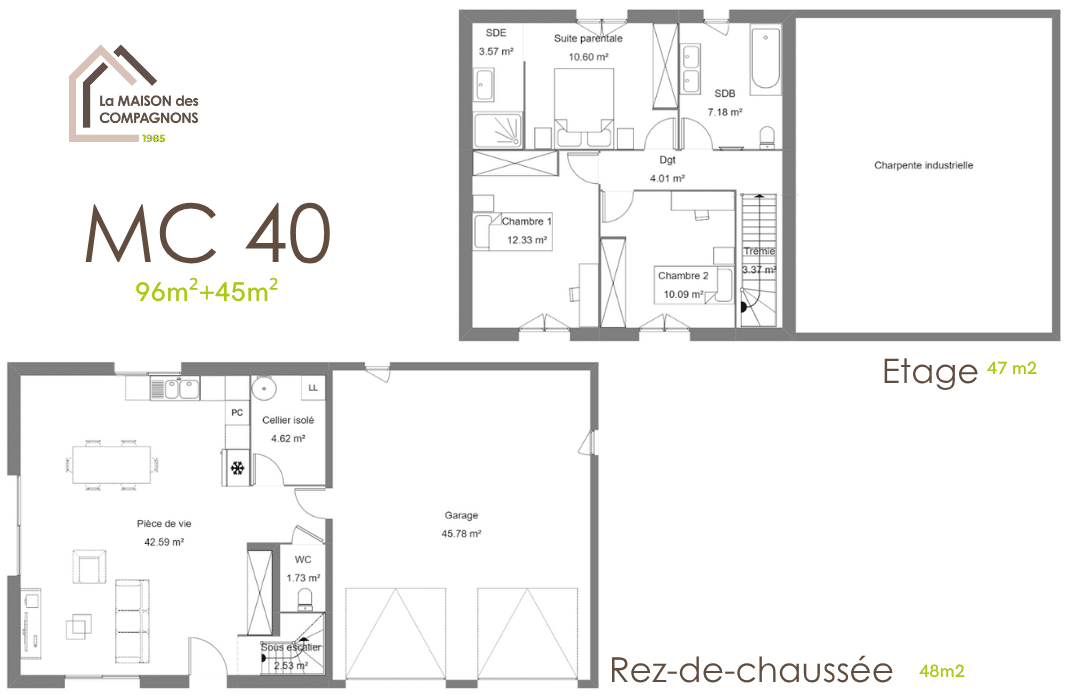 MC40 (1) - Maison individuelle à étage - modele maison etage - plan maison etage - constructeur de maison individuelle - maison cle en main - construction maison rhone alpes - modele maison avec garage - plan maison 3 chambres