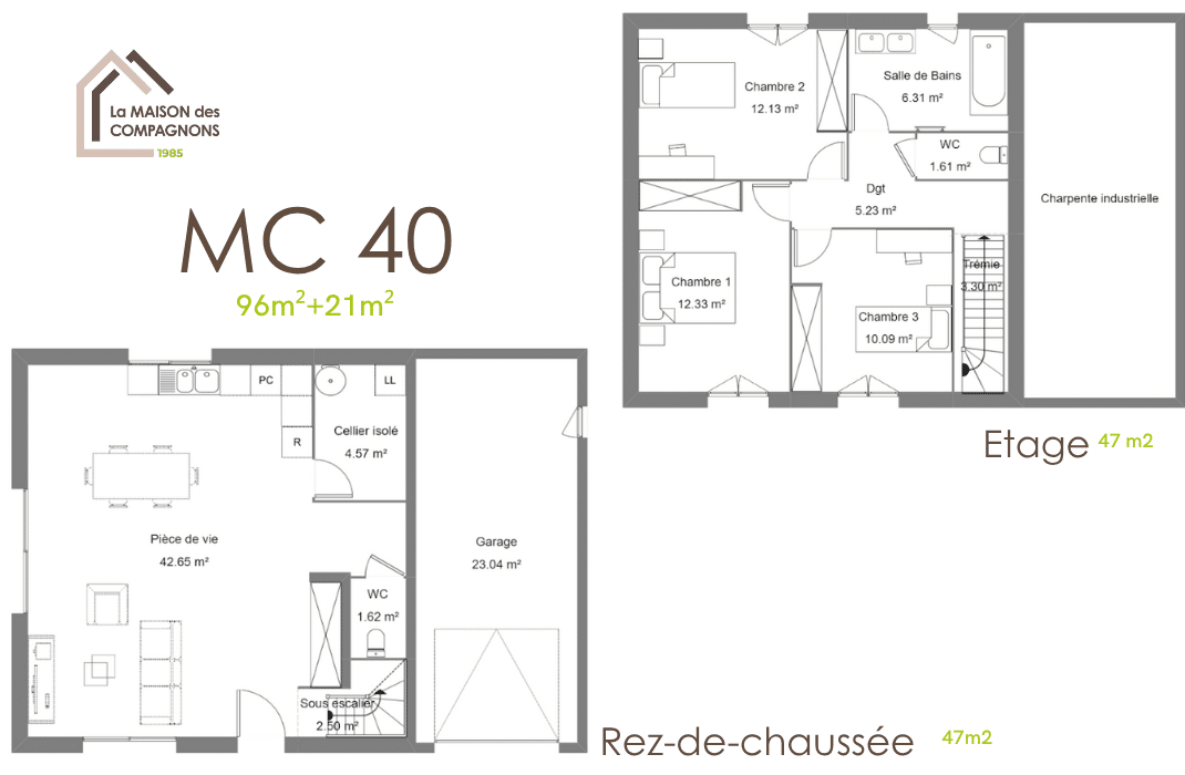 MC40 (2) - Maison individuelle à étage - modele maison etage - plan maison etage - constructeur de maison individuelle - maison cle en main - construction maison rhone alpes - modele maison avec garage - plan maison 3 chambres