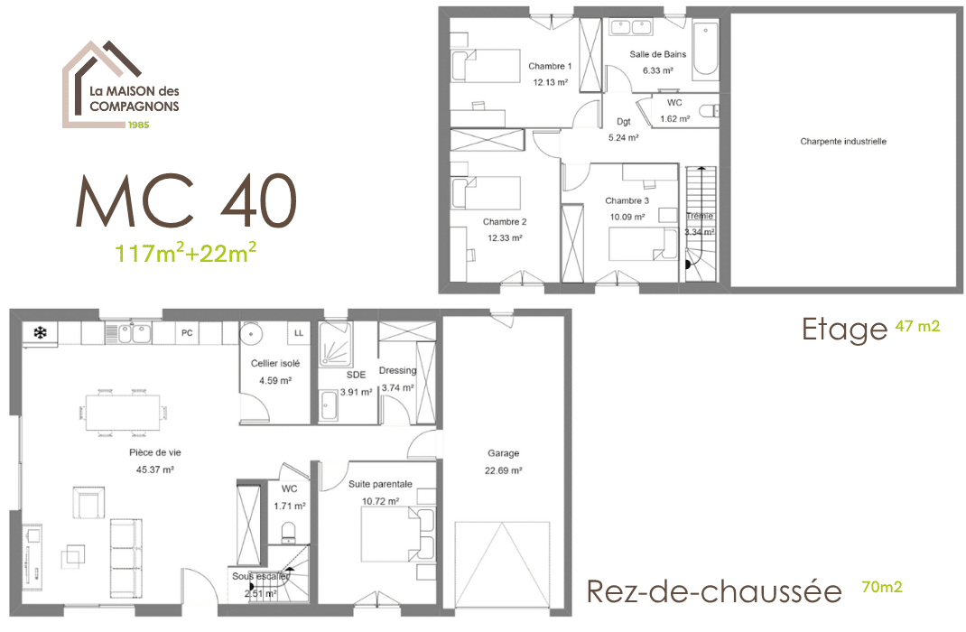 MC40 (3) - Maison individuelle à étage - modele maison etage - plan maison etage - constructeur de maison individuelle - maison cle en main - construction maison rhone alpes - modele maison avec garage - plan maison 3 chambres