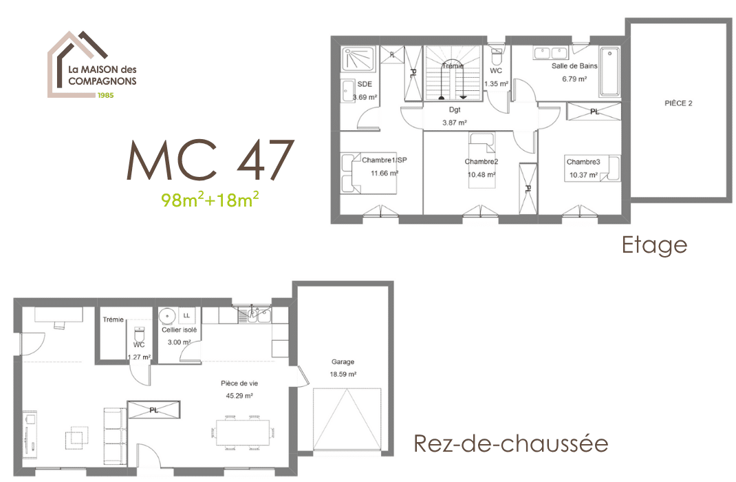 MC47 (1) - maison à étage fonctionnelle - modèle de maison - maison avec garage - plan, aison a etage - maison économe - la maison des compagnons - constructeur de maison rhone alpes - maison sur mesure - maison catalogue - maison clé en main