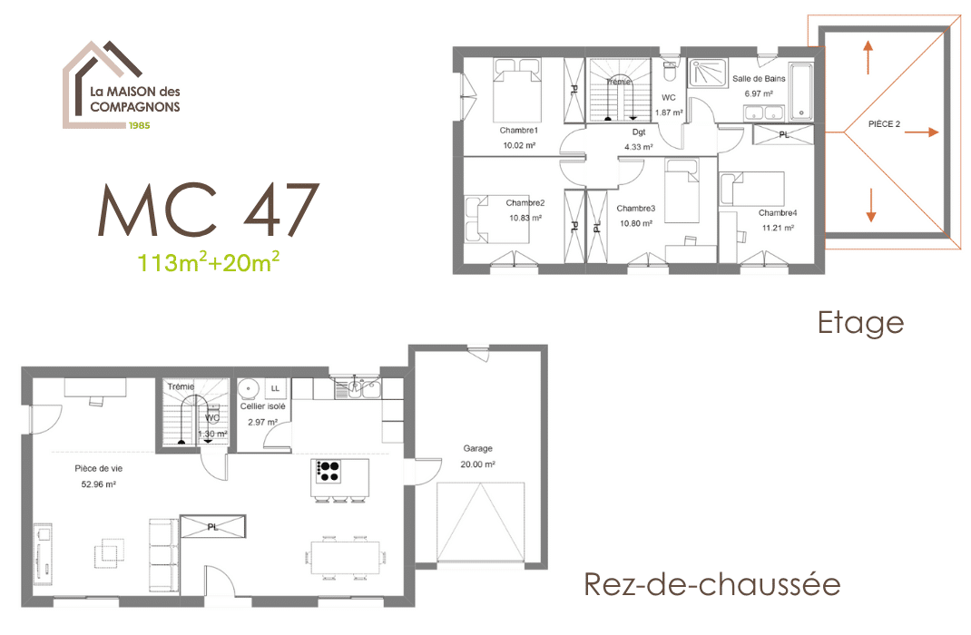 MC47 (3) - maison à étage fonctionnelle - modèle de maison - maison avec garage - plan, aison a etage - maison économe - la maison des compagnons - constructeur de maison rhone alpes - maison sur mesure - maison catalogue - maison clé en main