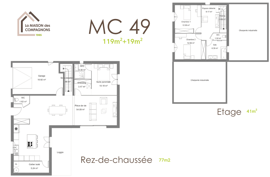 MC49 (1) - Maison à étage en L - plan maison en l - modele maison en l - maison en l - maison clé en main - construction maison