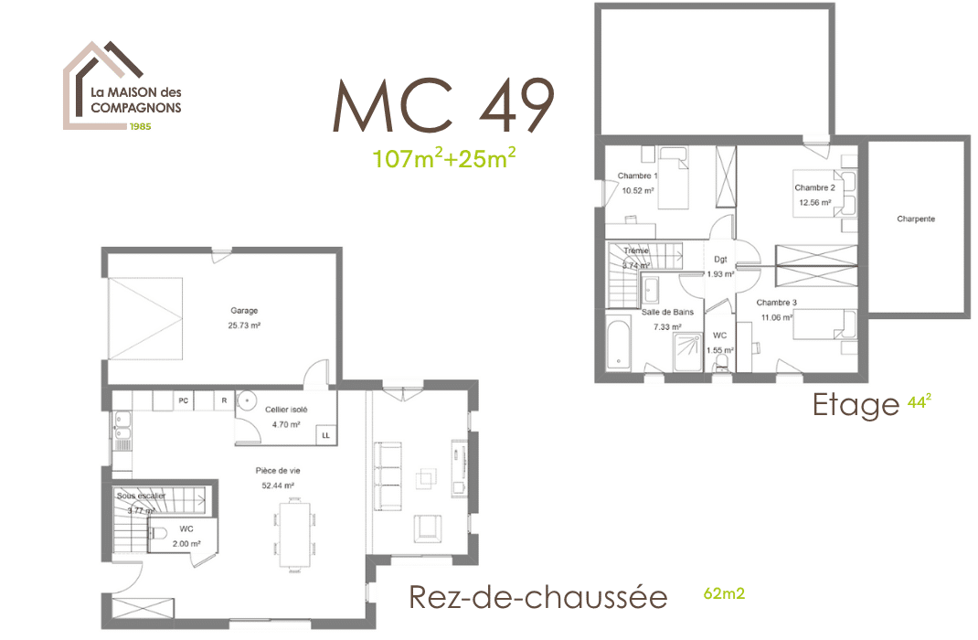 MC49 (3) - Maison à étage en L - plan maison en l - modele maison en l - maison en l - maison clé en main - construction maison