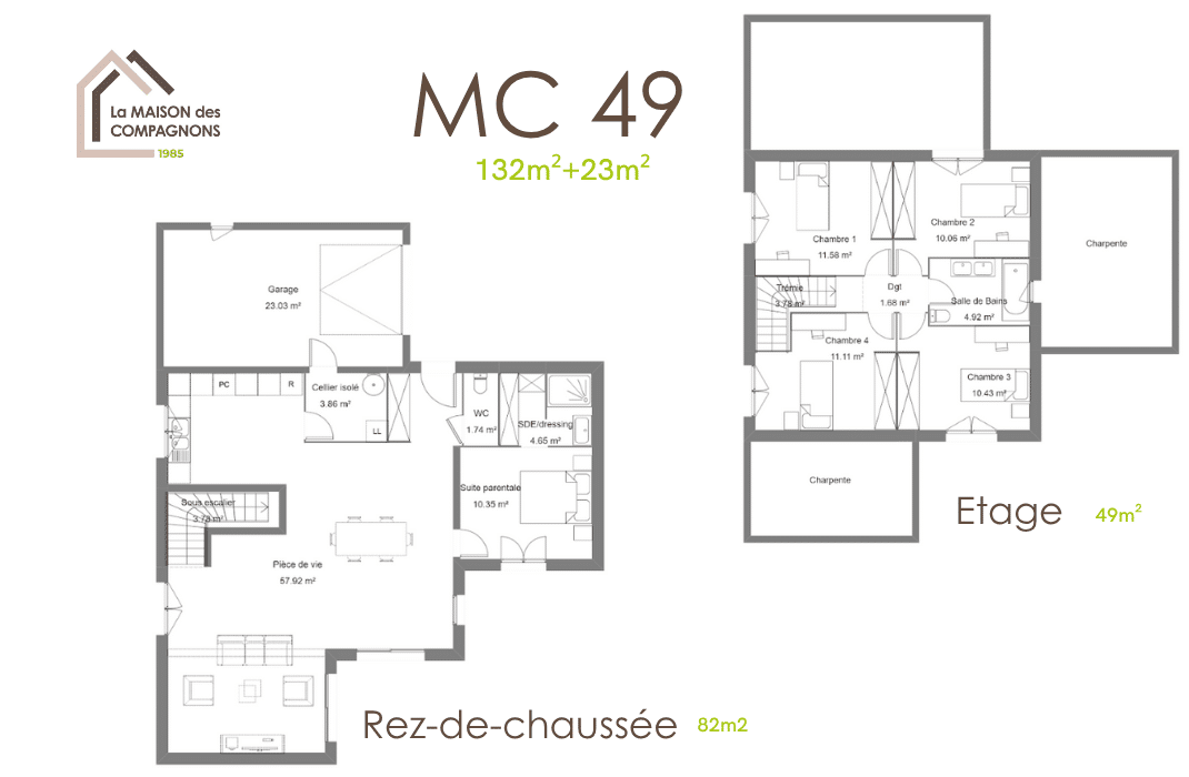 MC49 (5) - Maison à étage en L - plan maison en l - modele maison en l - maison en l - maison clé en main - construction maison