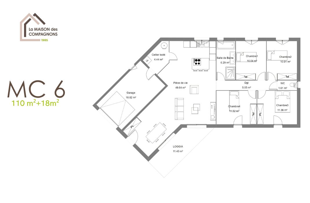 MC6 (3) - constructeur maison - maison biosourcée - plan maison - modele maison - maison en v - plan maison fonctionnelle - maison des compagnons - plan maison neuve