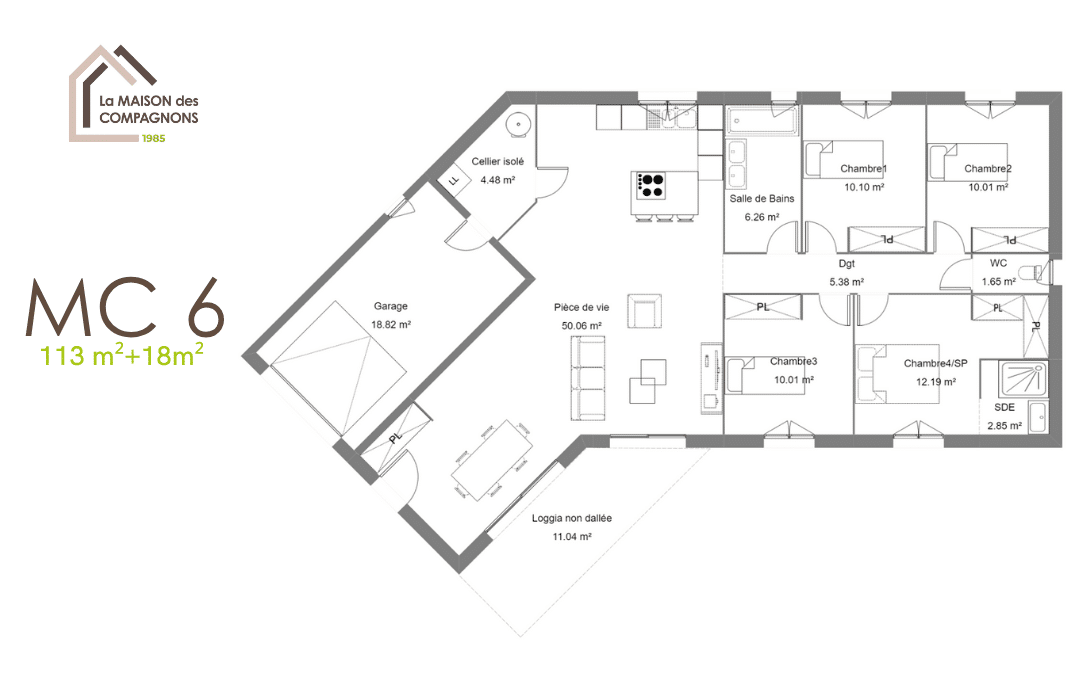MC6 (4) - constructeur maison - maison biosourcée - plan maison - modele maison - maison en v - plan maison fonctionnelle - maison des compagnons - plan maison neuve