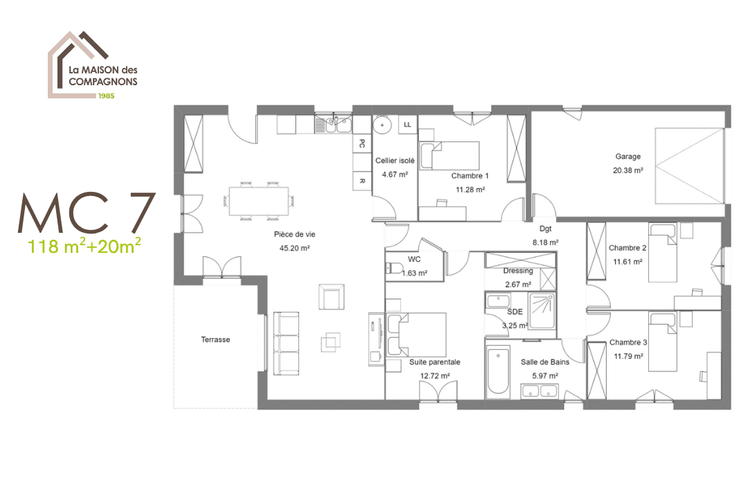 MC7 (4) - maison avec terrasse - plan maison - modele maison - constructeur maison - maison des compagnons - maison biosourcée - maison écoresponsable - économie d'énergie