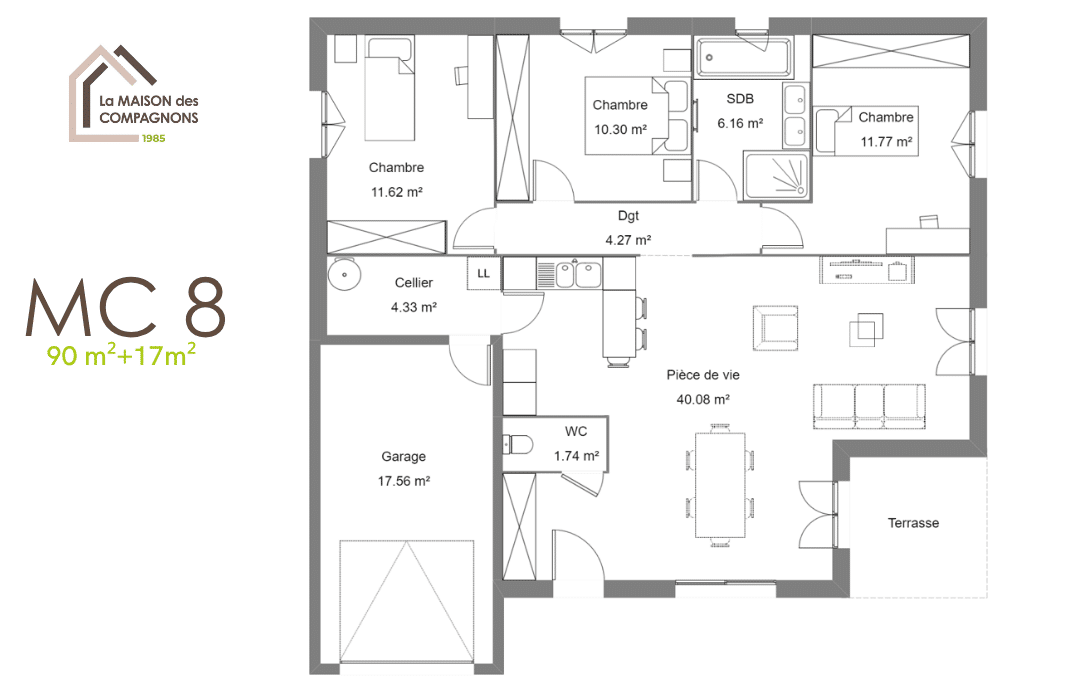 MC8 (2) - maison avec garage - plan maison - constructeur maison individuelle - la maison des compagnons - maison biosourcée - maison durable - maison 3 chambres - plan maison - construction maison neuve