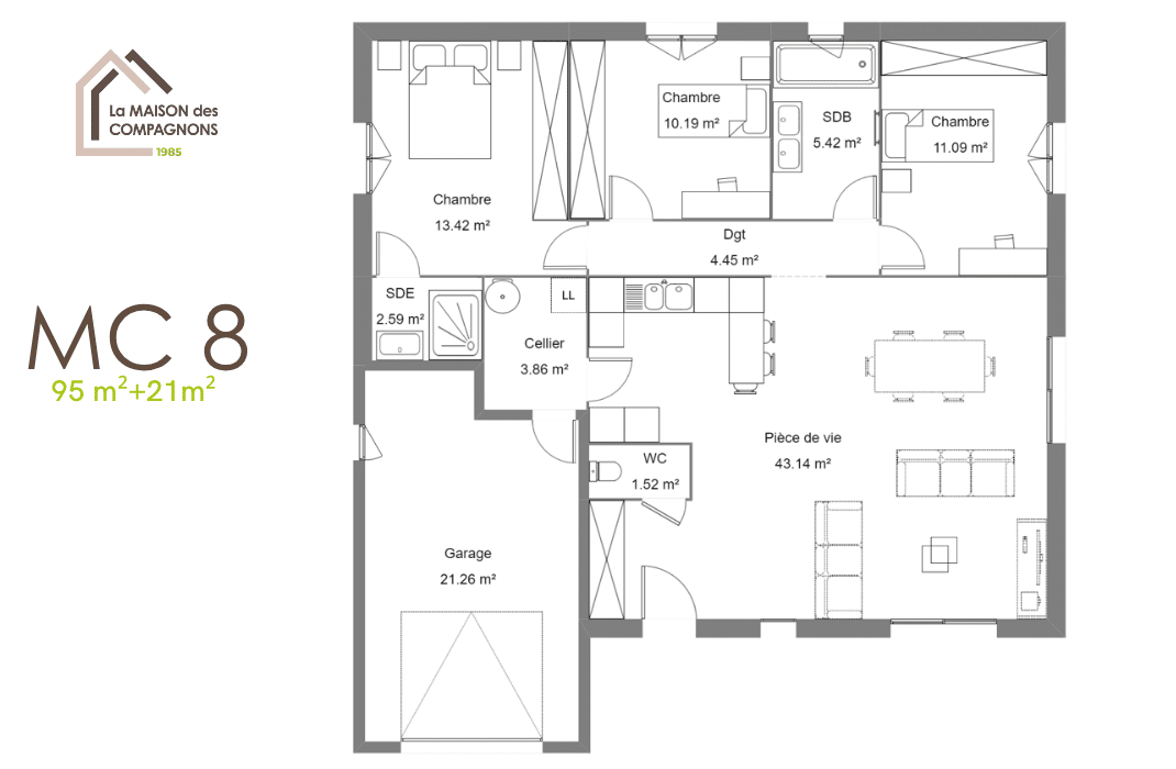 MC8 (3) - maison avec garage - plan maison - constructeur maison individuelle - la maison des compagnons - maison biosourcée - maison durable - maison 3 chambres - plan maison - construction maison neuve