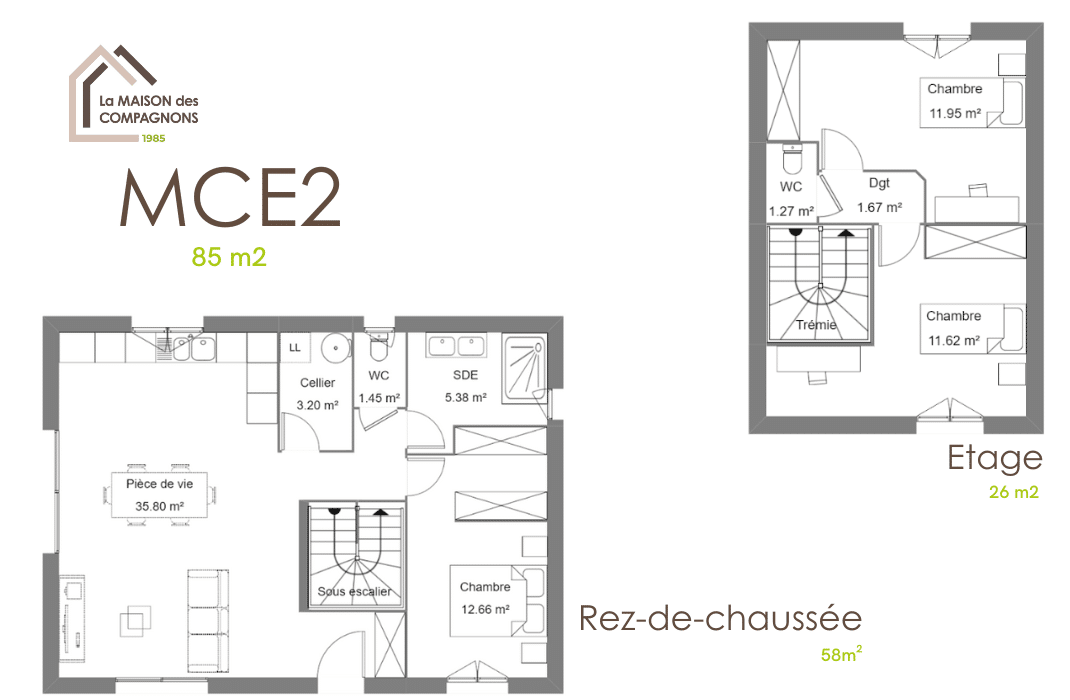 MCE2 - maison a etage - modele maison a etage - plan maison a etage - constructeur rhone alpes - construction maison - constructeur maison individuelle