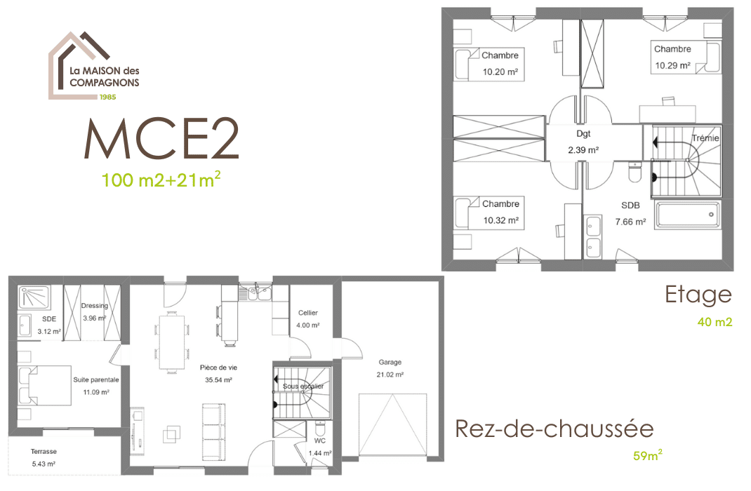MCE2 100+20m2 - MCE2 - maison a etage - modele maison a etage - plan maison a etage - constructeur rhone alpes - construction maison - constructeur maison individuelle