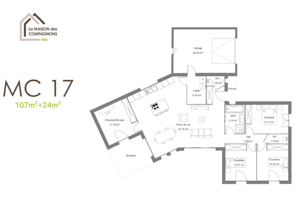 MC17 (3) - maison en y - plan maison en y - modele maison - constructeur maison rhone alpes - maison biosourcée - plan de maison - construction maison individuelle - maison des compagnons