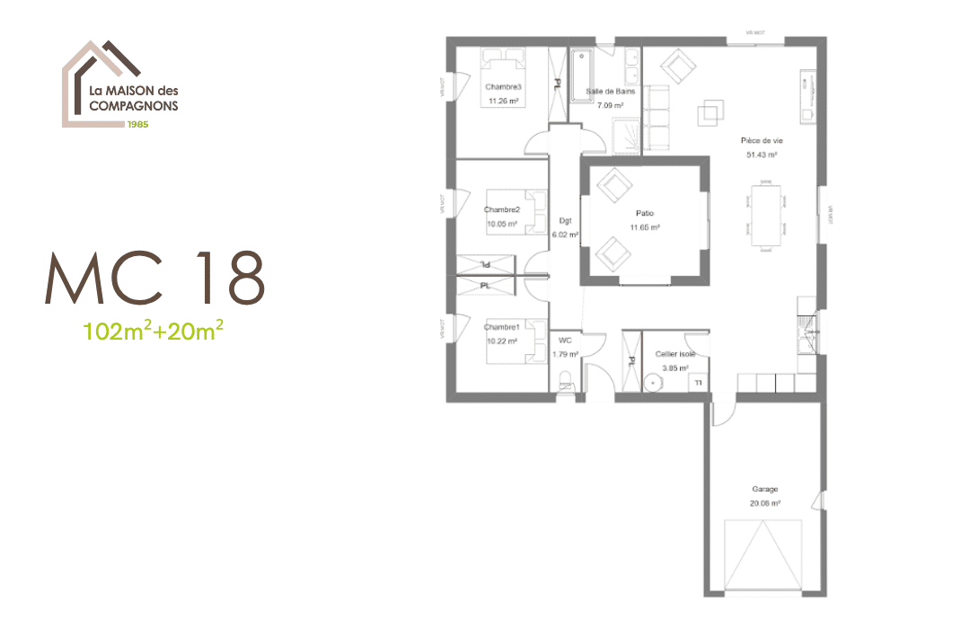 MC18 (1) - modele maison - maison avec patio - modele maison patio - construction de maison individuelle - constructeur maison - maison des compagnons - plan maison avec patio - plan maison patio - modele maison 100 m2