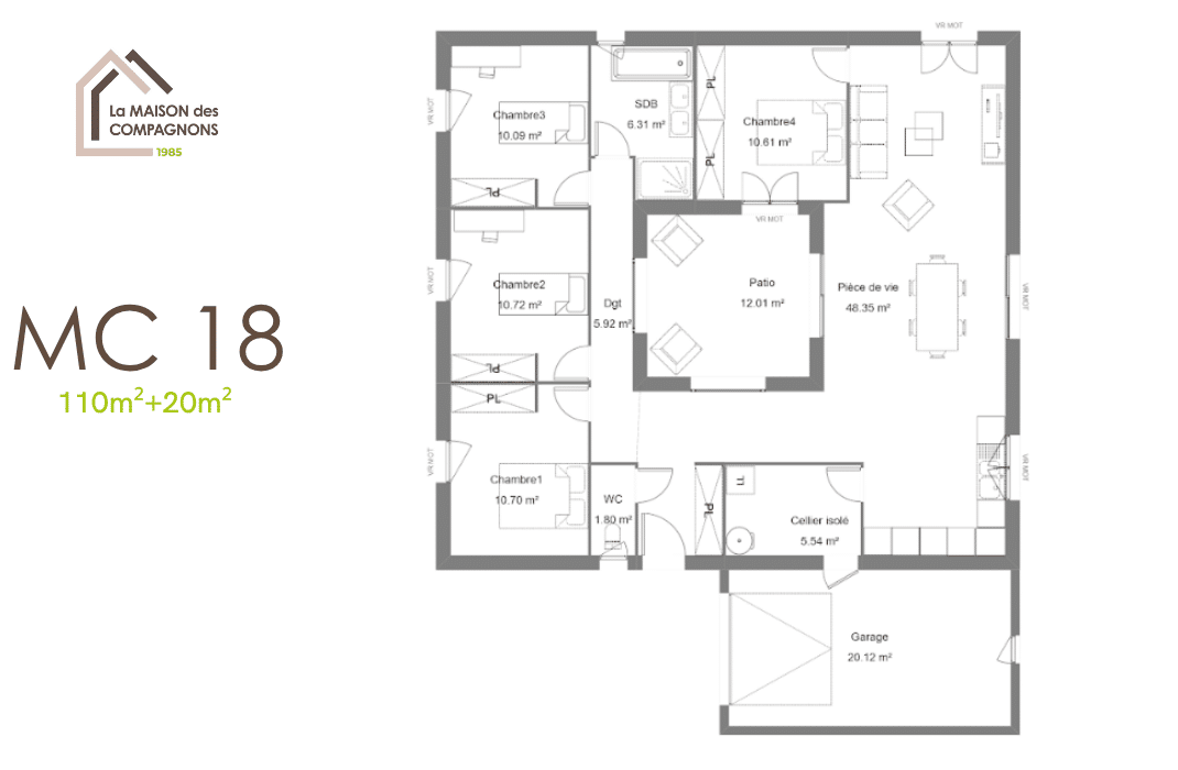MC18 (3) - modele maison - maison avec patio - modele maison patio - construction de maison individuelle - constructeur maison - maison des compagnons - plan maison avec patio - plan maison patio - modele maison 100m 2