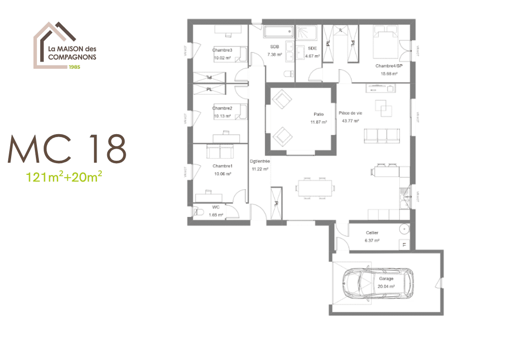 MC18 (4) - modele maison - maison avec patio - modele maison patio - construction de maison individuelle - constructeur maison - maison des compagnons - plan maison avec patio - plan maison patio - modele maison 100m 2