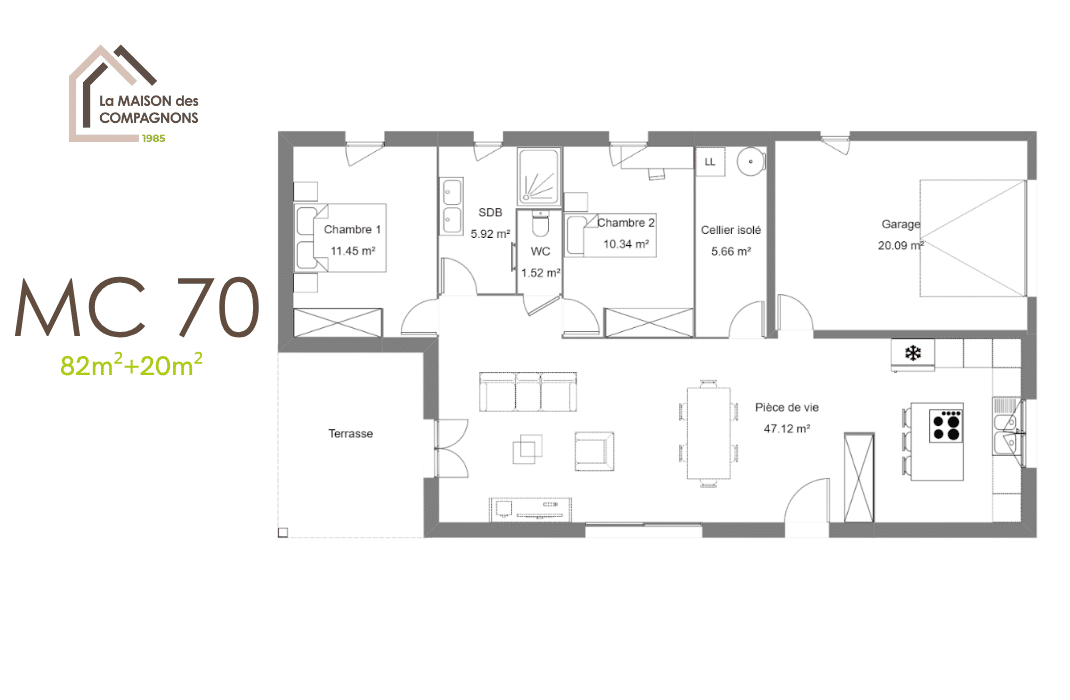 MC70 (1) - Maison de plain-pied et 4 chambres - constructeur maison - maison clé en main - constructeur de maison individuelle rhone alpes - maison biosourcée - modele maison - maison plain pied