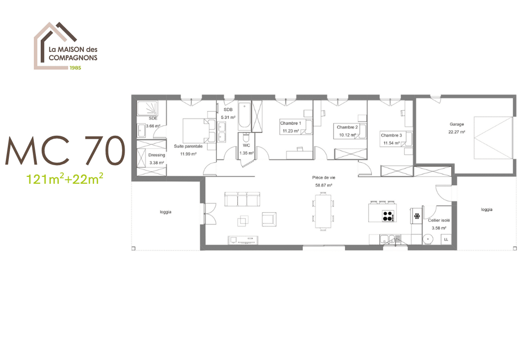 MC70 (4) - Maison de plain-pied et 4 chambres - constructeur maison - maison clé en main - constructeur de maison individuelle rhone alpes - maison biosourcée - modele maison - maison plain pied