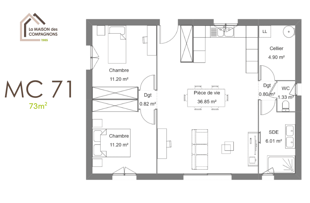 MC71 (1) - Maison de plain-pied moderne - modele maison plain pied - maison plain pied - maison clé en main - constructeur maison rhone alpes - maison économe - maison biosourcée - plan maison gratuit
