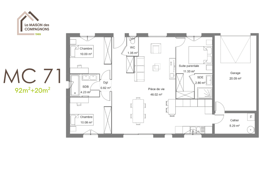 MC71 (3) - Maison de plain-pied moderne - modele maison plain pied - maison plain pied - maison clé en main - constructeur maison rhone alpes - maison économe - maison biosourcée - plan maison gratuit