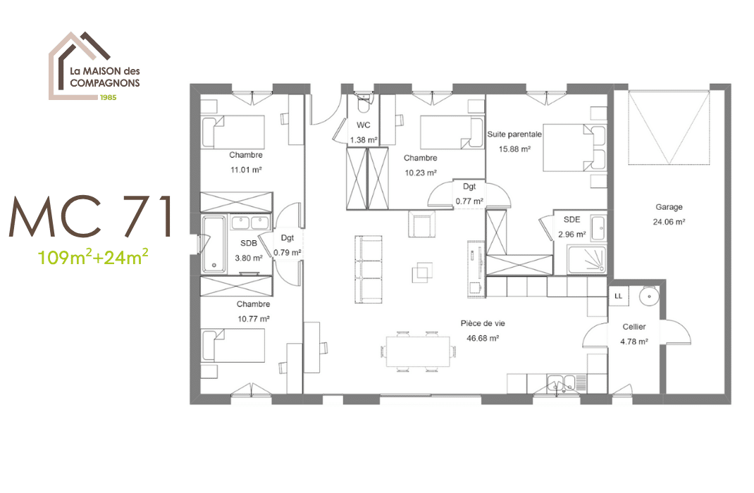 MC71 (5) - Maison de plain-pied moderne - modele maison plain pied - maison plain pied - maison clé en main - constructeur maison rhone alpes - maison économe - maison biosourcée - plan maison gratuit