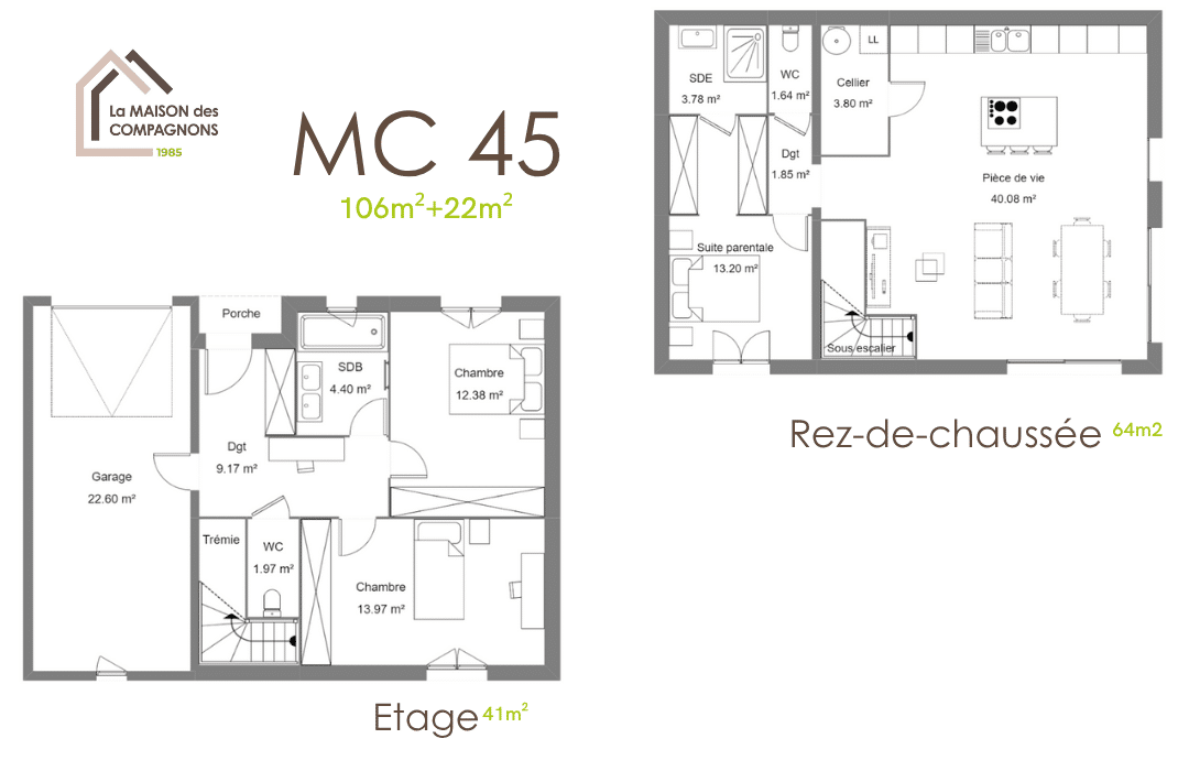 MC45 (3) - Maison à étage demi-niveau - maison toit plat - modele de maison - maison clé en main - la maison des compagnons - constructeur de maison individuelle rhone alpes - maison biosourcée - maison passive - catalogue maison - maison sur mesure