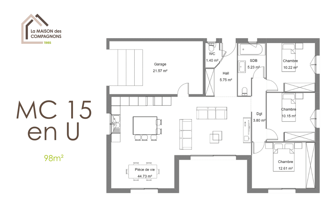MC15 (2) - constructeur maison - maison en u - modele maison en u - maison biosourcée - construction maison individuelle - maison plain pied - plan maison - plan maison avec garage - maison des compagnons